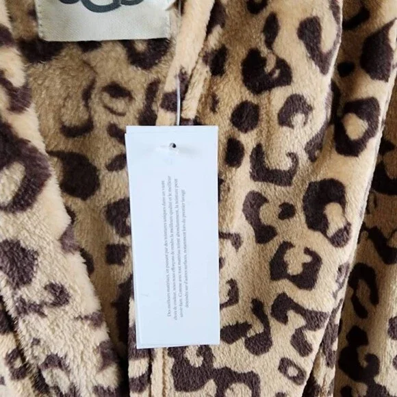 UGG Miranda Double Face Fleece Hooded Robe Women's M Live Oak Leopard Pockets - Picture 8 of 15